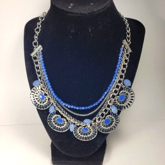 Charming Charlie Layered Silver tone & Blue Filigree Beaded Necklace - Women - Picture 8 of 9